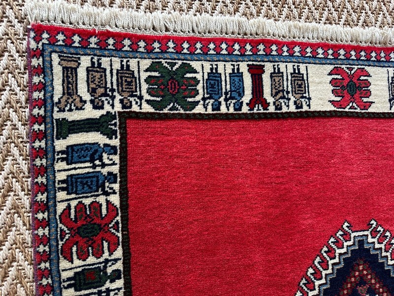 Vintage Hand-Knotted Qashqai Rug, Open-Field Design Red 64”x39" gallery