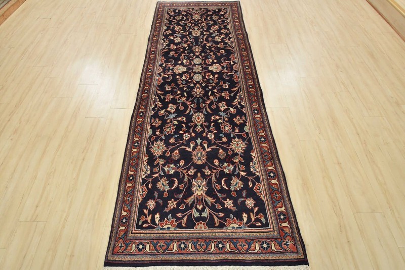 Vintage Oriental Runner 3’7” x 9’11” Blue Wool Hand-Knotted Oriental Rug gallery