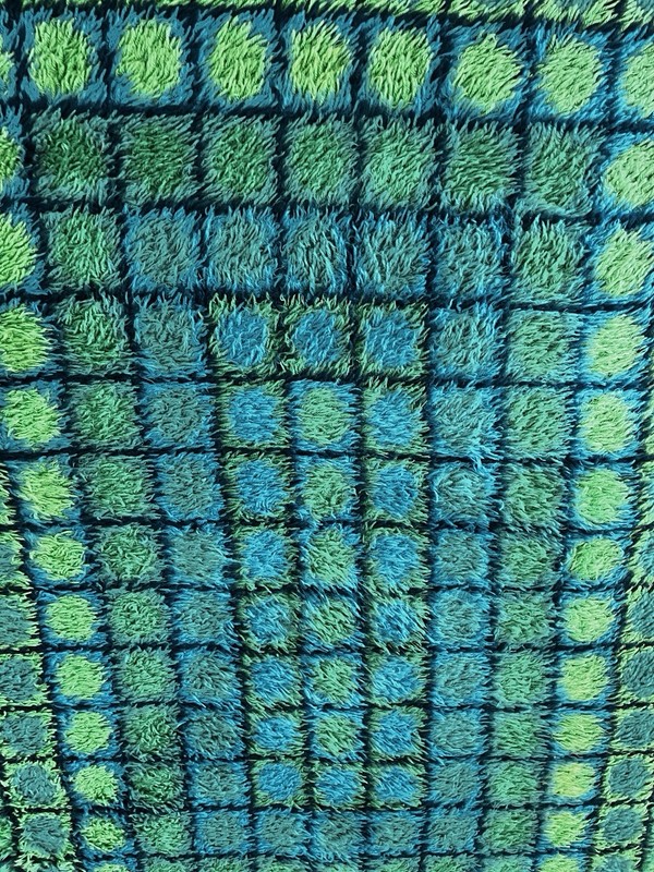 VTG Retro Groovy 1960’s DANISH Rya Geometric Shag Area Rug 6’x4’ Green Blue Wool gallery
