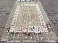 Turkish Antique Kilim Wool Rug, Handmade Aydin Carpet, Bedroom Wool Rugs 40″X63″