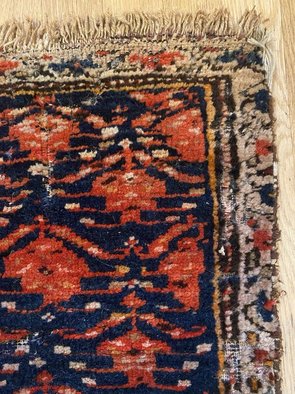 Vintage Rug Piece Blue Hand Knotted Wool 1' 6 x 1' 8 gallery