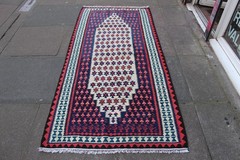 Vintage Traditional Hand Made Oriental Cotton Wool Blue Red kilim Runner 206×95