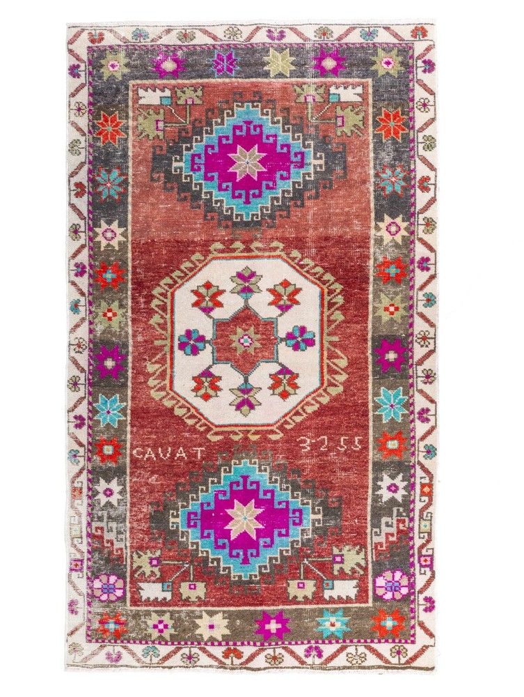 Vibrant Vintage Boho Chic Turkish Rug-Oushak Handmade Tribal Carpet-3.11x6.11 ft
