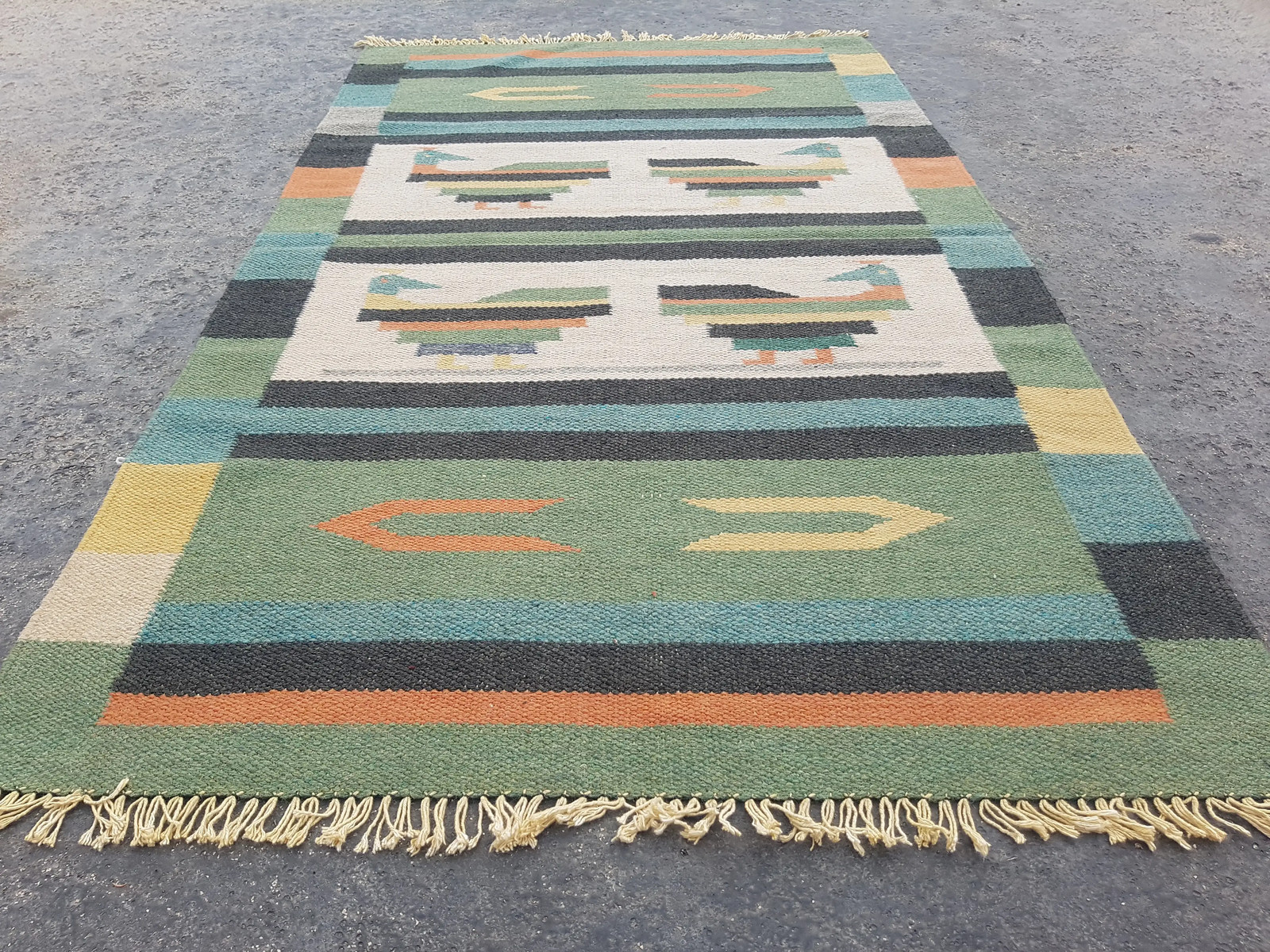Vintage Traditional Handmade Scandinavian Style Wool Multicolor Kilim 4.5x2.7 ft gallery