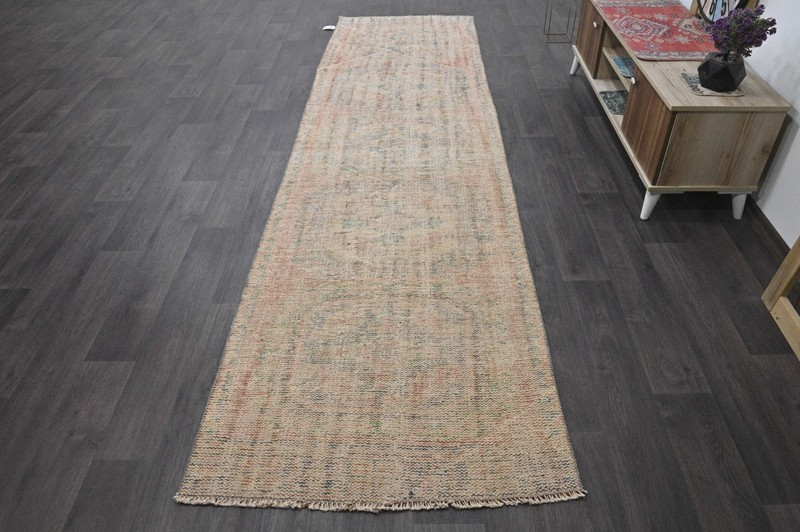 Vintage Turkish Runner Rug 3x11ft FADED Handmade Anatolian Oushak Hallway Wool gallery