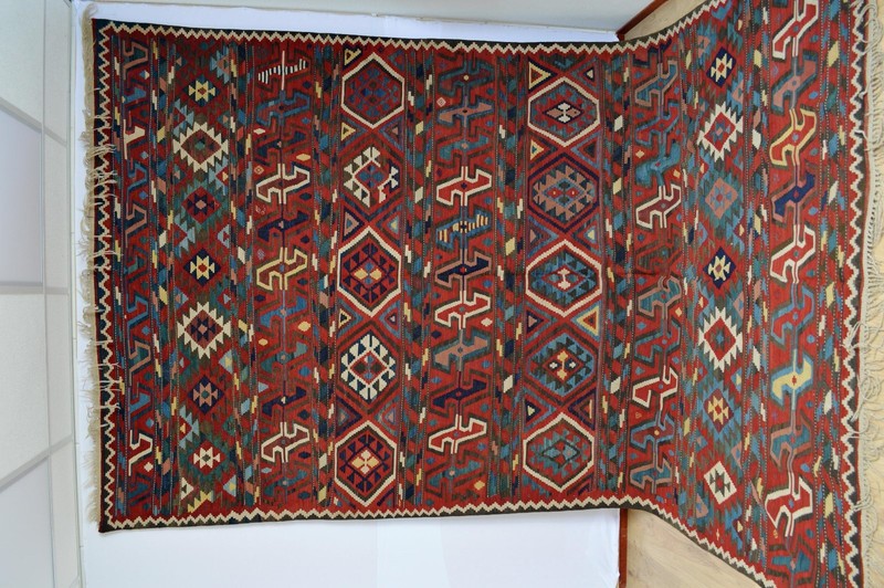 GORGEOUS LARGE ANTIQUE CAUCASIAN SHIRVAN AREA KILIM Circa 1890's kazak gallery