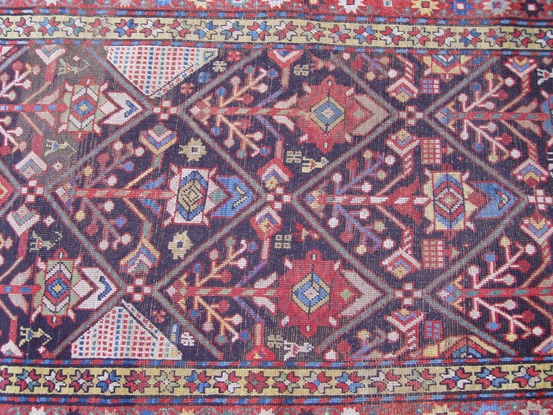 Antique 1880s Caucasian Runner Handmade Pictorial Wool Tribal Rug 3'4" x 11'9 gallery