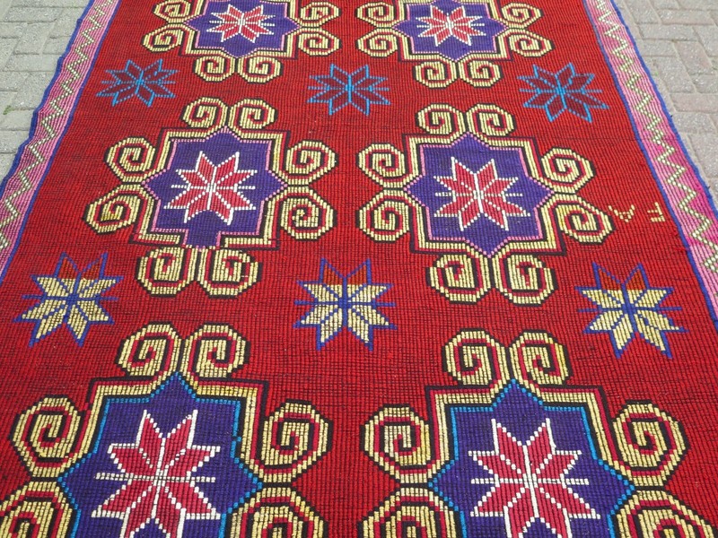 Crimson Red Large Floral Vintage Carpet, Turkish Handwoven Boho Rug 79"x120" gallery