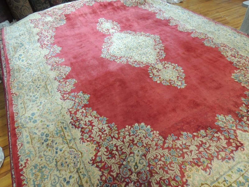 10x14 Antique Kermaan SIGNED Oriental Area Rug wool Red Green Blue Medallion gallery