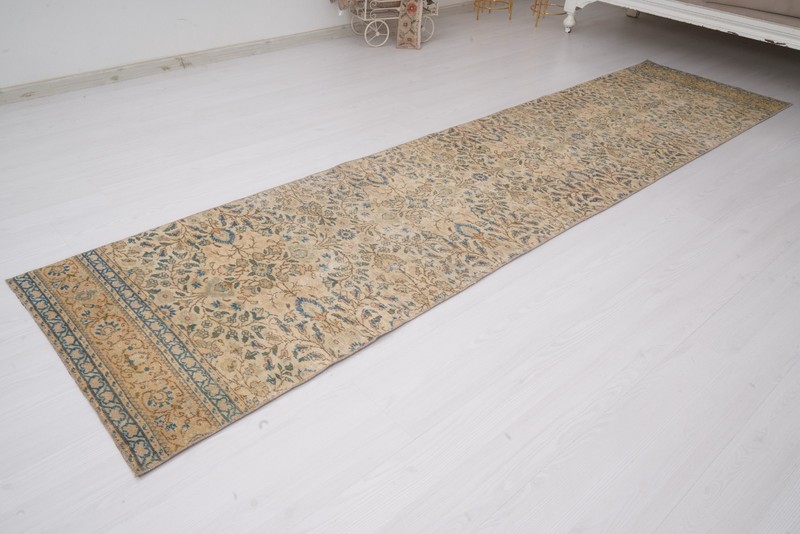 2x9 Turkish Vintage Neutral Runner Handmade Oushak Faded Carpet Runner Rug 523 gallery