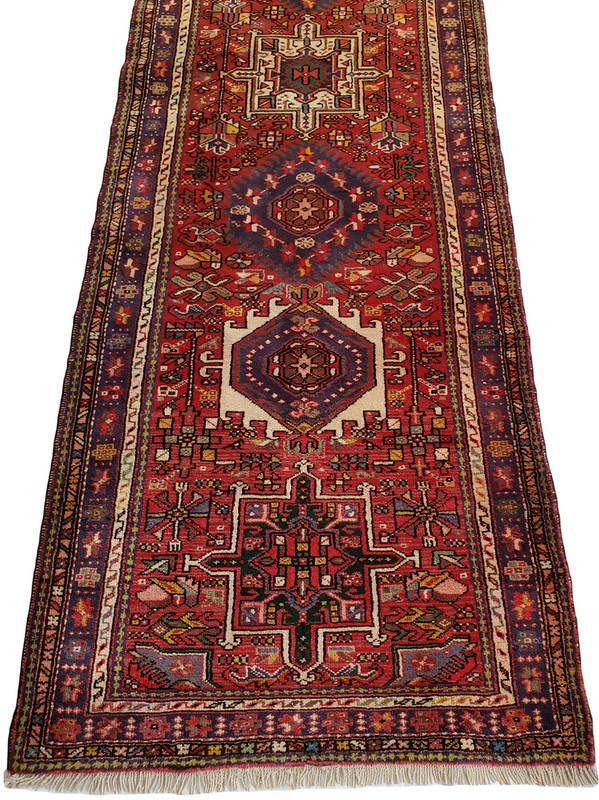 Vintage Red Karajeh runner Multi-Medallion - 3'1" x 10'10" gallery