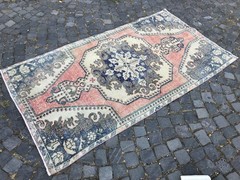 Bohemian Area Rug Handmade Wool Rug Turkish Vintage Traditional Rug 3,8 x 6,9 ft