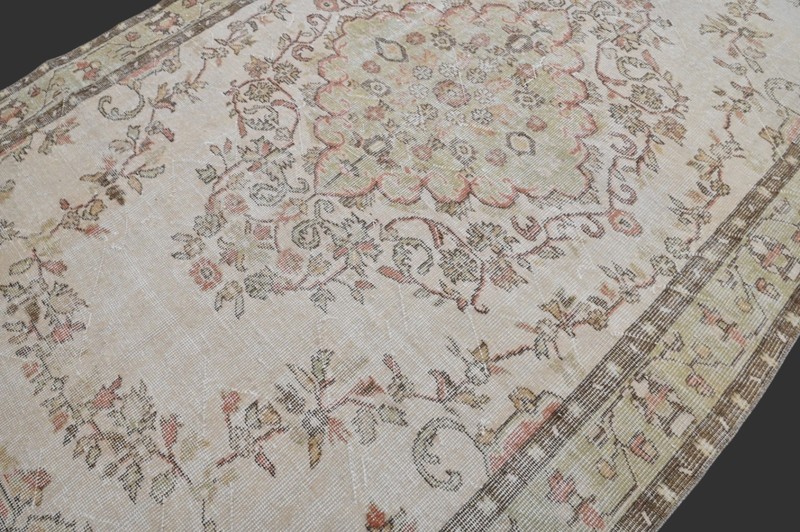 Vintage Turkish Oushak Rug, Beige 6x9 ft, Handmade Wool, Bohemian Anatolian gallery