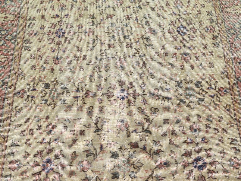 Soft Pink & Beige Large Distressed Vintage Carpet, Handwoven Turkish Rug 63"x96" gallery