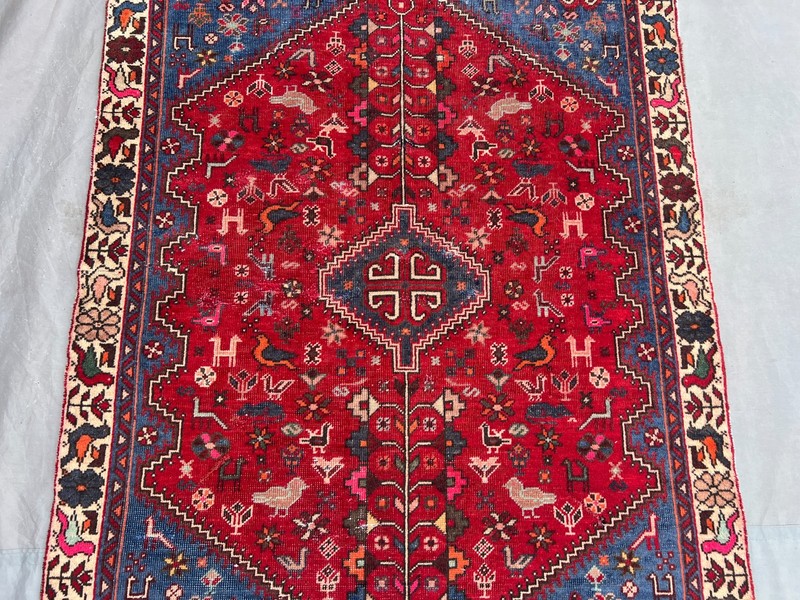 Vintage Turkish Tribal Rug 3'4x5'1 Red Hand-Knotted Caucasian Geometric Area Rug gallery