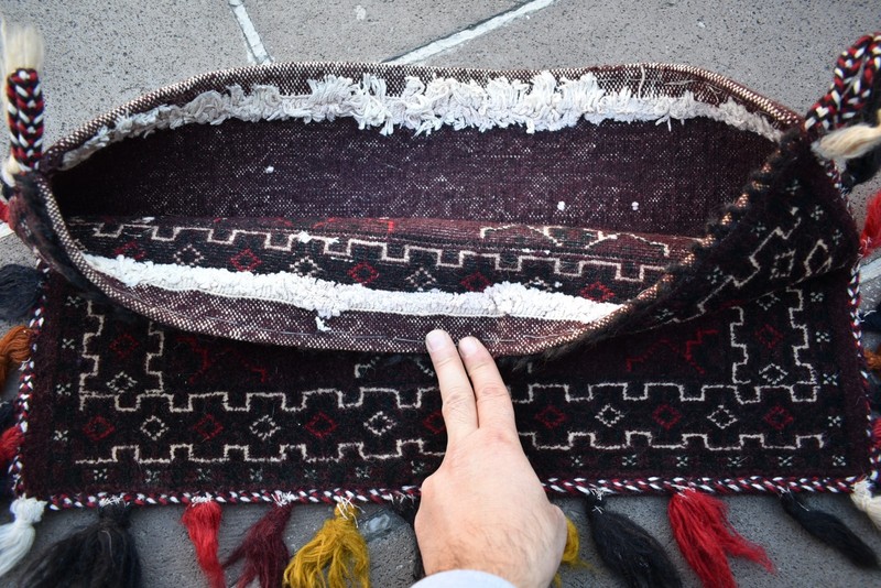 Vintage Tribal Yomud Rolling Pin Bag Rug 23'' x 12'' Wall Hangings Torba Rug gallery