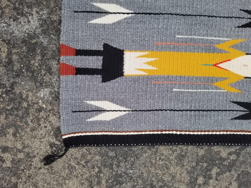 Antique Navajo Handwoven Native American Mexican Yei Wool Rug 38x20in gallery