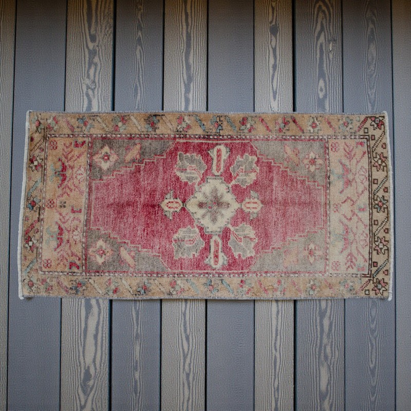 Vintage Oushak Small Rug 2x3 Hand-Knotted Turkish Mat Pink Muted Kitchen Bath gallery