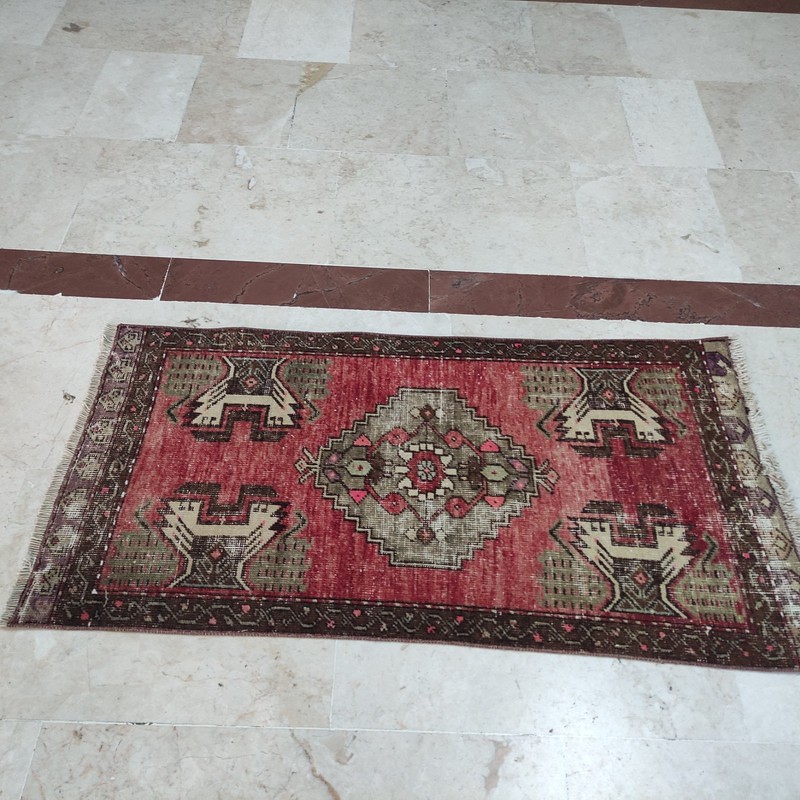 2x3 Turkish Vintage Small Rug Handmade 49 x 91 cm Bath Mat 1.61 x 2.99 ft gallery