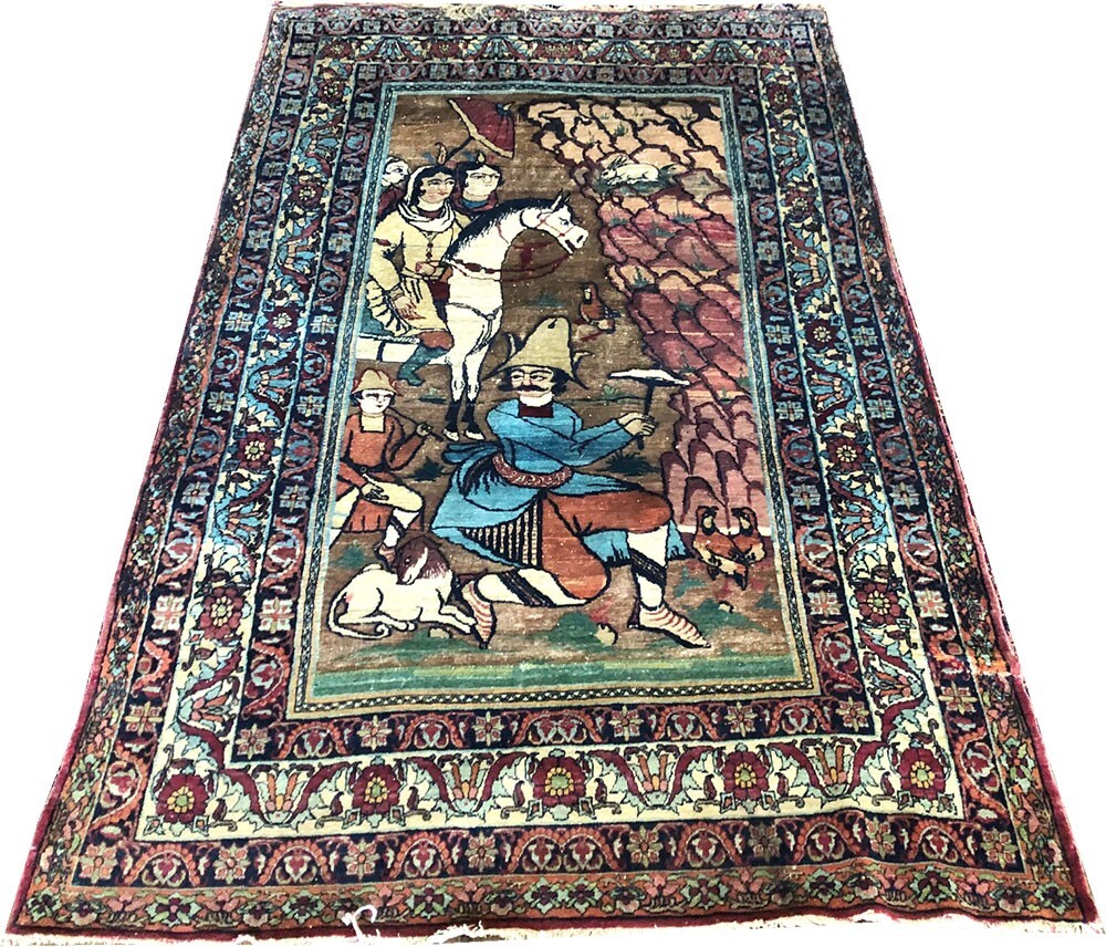 Antique Pictorial Shirin & Farhad Love Story Lavar Kirman Rug gallery