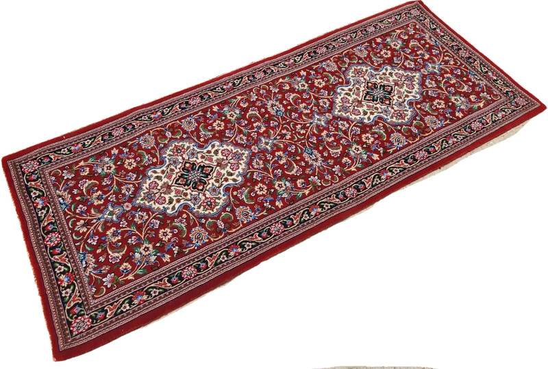 2'7"X6'4" HAND-KNOTTED ORIGINAL PERSAN TABRIZI QOUM VINTAGE WOOL RED RUG RUNNER gallery