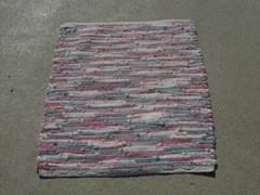 Vintage Hand Woven Towel Rag Rug Mat Rug 24.5×31.5 ” LN BlueGreen Ivory Pink Red