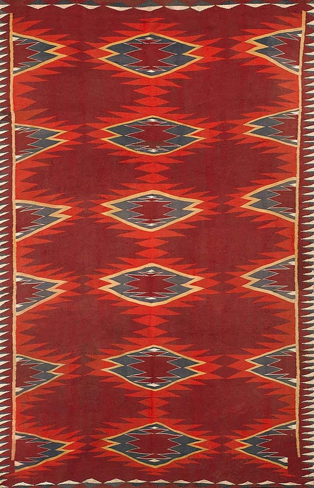 4'x6' Red Tribal Geometric Antique Navajo Native American Flat Weave Small Area