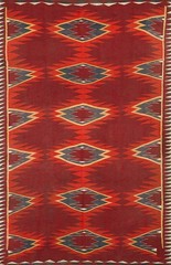 4’x6′ Red Tribal Geometric Antique Navajo Native American Flat Weave Small Area