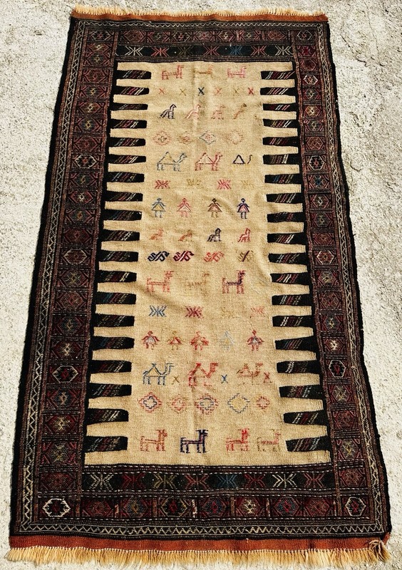 Vintage Rare Folk Art Koçan Turkmen Kilim Rug (184 cm x 101 cm) gallery