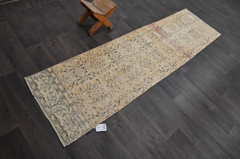 Vintage Turkish Runner Rug 2x8ft Wool Anatolian Handmade Hallway Oushak YELLOW gallery