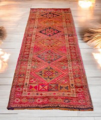Antique Turkish Runner Hand made Natural Dyes Short Runner Rug 2.11 x 7.9 ft