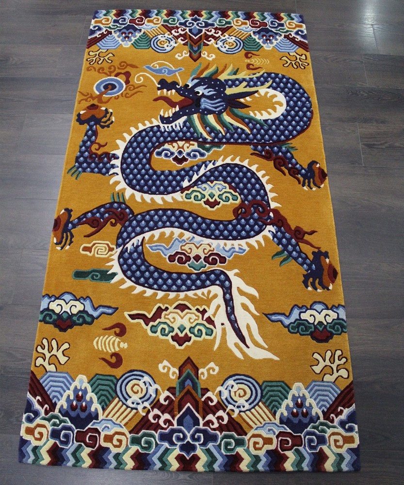 Hand Knotted Antique Indo Tibetan Dragon Rug 3x6 ft Vintage Home Decor Wool Rugs