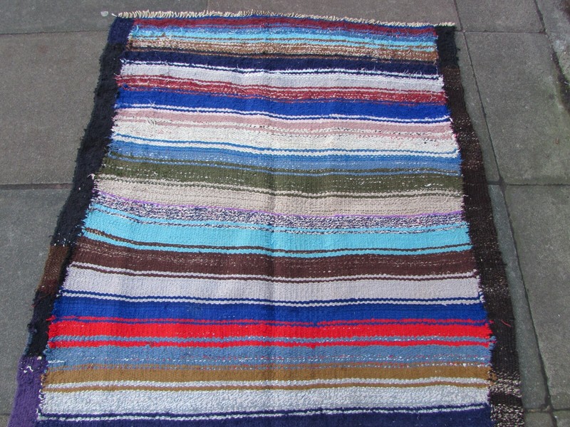 Vintage Traditional Hand Made Oriental Cotton Blue Large Kilim 233x125cm gallery