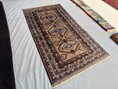 4×7 Vintage Afghan Hand-Knotted Wool Rug Blue Tribal Geometric Soft Area Rug