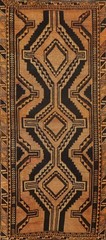 Vintage Wool Rust Geometric 9 ft Runner Rug Hand-knotted Tribal Carpet 4×9