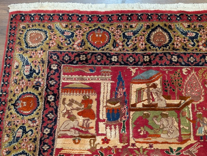 Indian Rug 4x6, Fine 380 KPSI, Hunting Scene, Animal Pictorials, Rare gallery