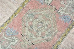 Vintage Turkish Oushak Rug 1’6×3’1 ft, Pink Colorful Modern Bathroom Rug