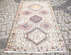 Vintage Caucasian Rug 47” x 78” Fine Quality Animal Design Silk Soumak Rug