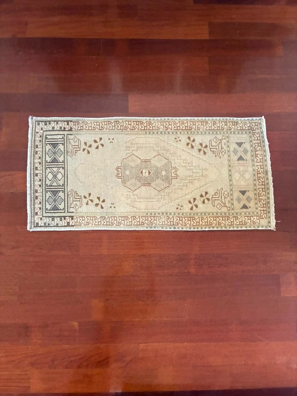 Vintage Turkish Rug 2x3 Muted Beige Cream Tan Hand Knotted Wool Accent Mat Boho gallery