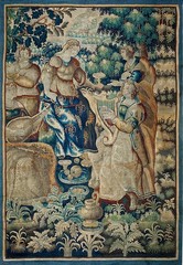 5’x8′ Antique Late 16th or Early 17th Century Musical Party Garden of Love Scene