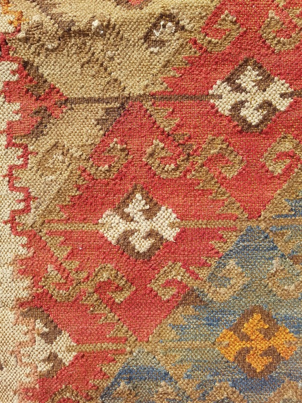 Distressed Vintage Handmade Traditional Yellow Kilim Floor Rug Carpet 264x161cm gallery