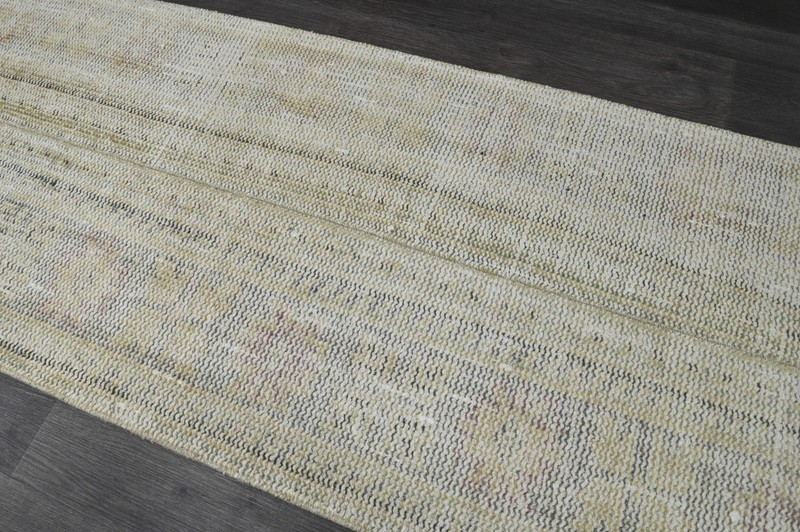 Vintage Turkish Runner Rug 2x5ft BEIGE Handmade Anatolian Oushak Hallway Wool gallery