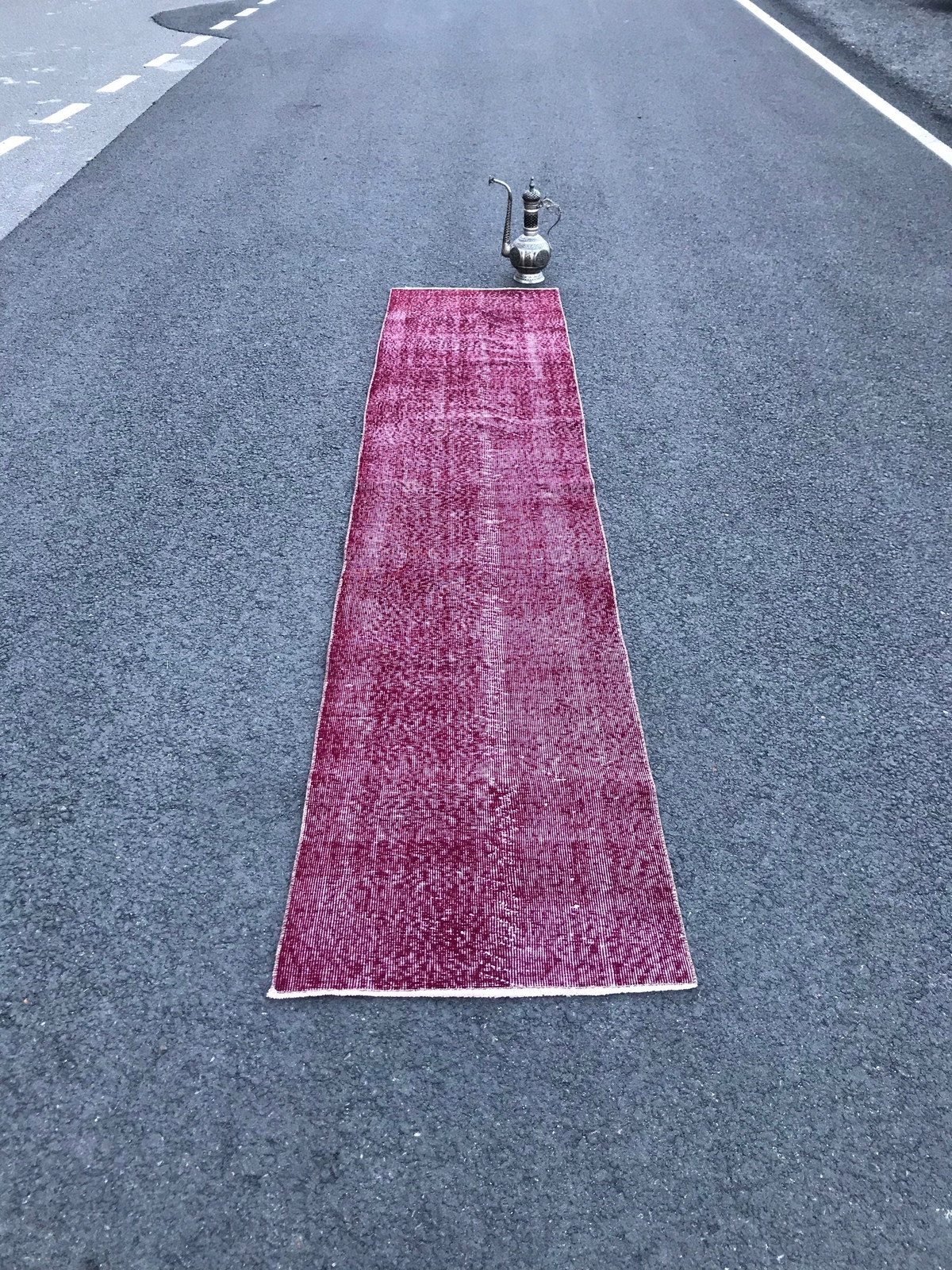 Vintage Runner Rug , Handmade Runner Rug , Overdyed Runner Rug , Burgundy Runner gallery