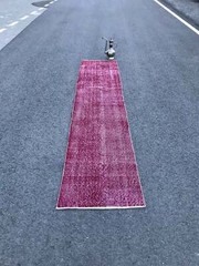 Vintage Runner Rug , Handmade Runner Rug , Overdyed Runner Rug , Burgundy Runner