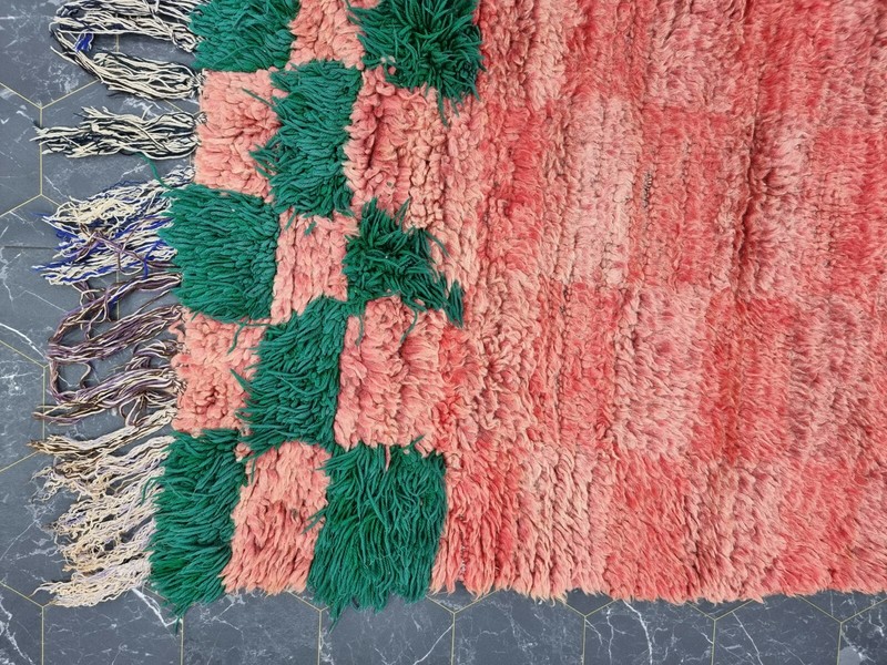 Moroccan Handmade Vintage Rug 2'6"x8' Berber Checked Faded Red Green Carpet gallery