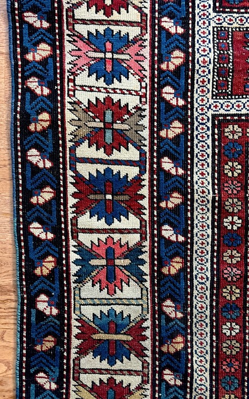 Fine Antique 4 X 7 Caucasian Konagkend Kuba Shirvan Rug Navy Crimson Ivory Rose gallery