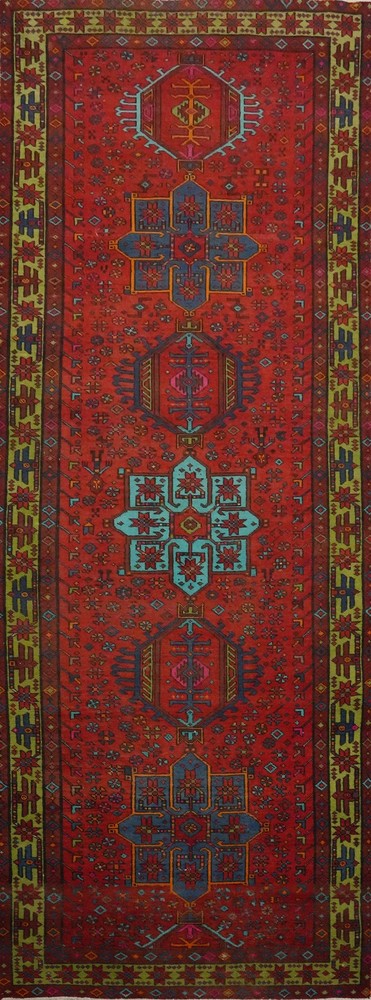 Red Wool Vintage Hand-knotted Tribal Traditional 11 ft Runner Rug 4x11 Carpet