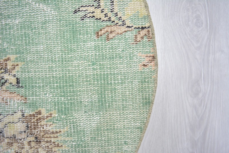 Green Vintage Handmade Door Mat, 2.6ft Round Entry Mat, Turkish Green Round Rug, gallery