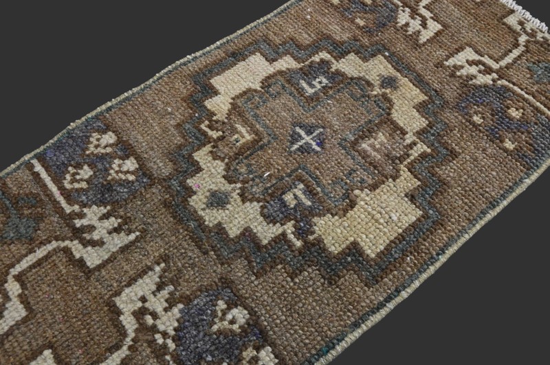 BROWN Turkish Oushak Rug 1x2 Vintage Handmade Anatolian Small Doormat Kilim gallery