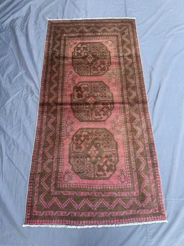 Vintage Turkmen Rug Terracotta Faded Geometric Wool Oriental Kitchen Area Rug gallery